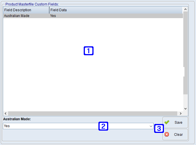 Product Masterfile Maintenance Custom Fields/Attributes Tab Screen