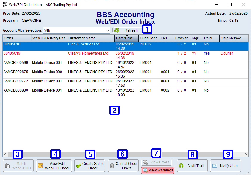 Web/EDI Order Inbox