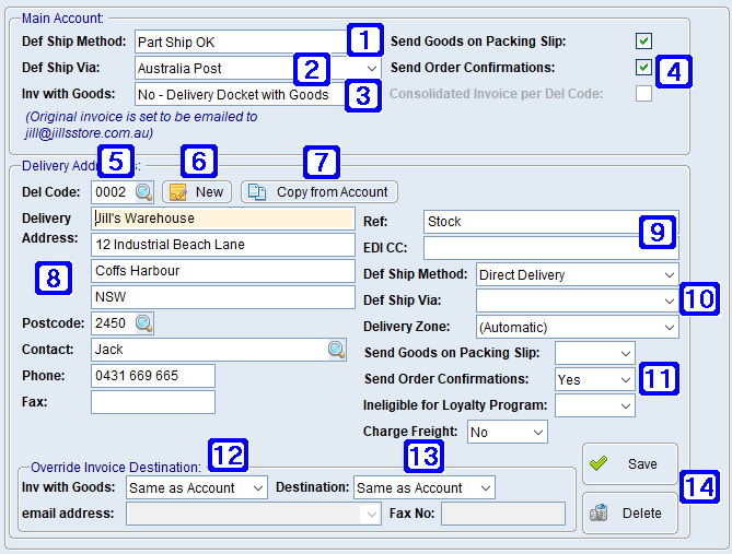 Shipping/Delivery Tab Screen
