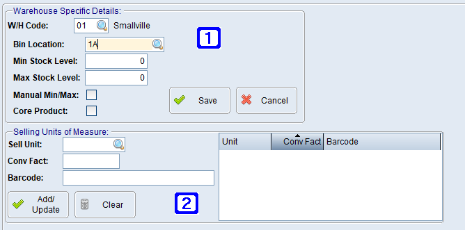 Product Masterfile Maintenance Warehouse Details Tab Screen