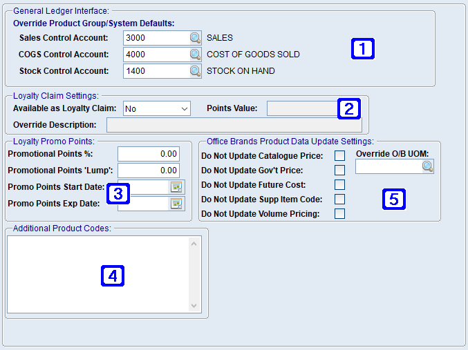 Product Masterfile Maintenance More Information Tab Screen