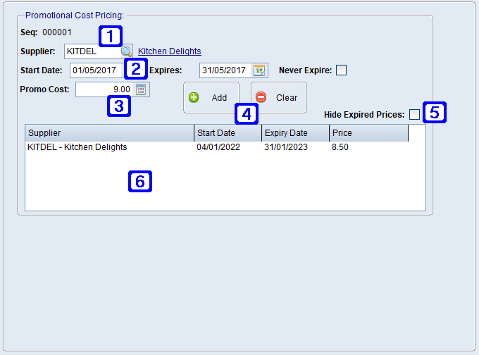 Product Masterfile Maintenance Supplier Promo Cost Pricing Tab Screen