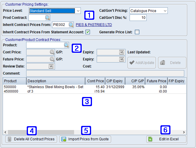 Customer/Contract Pricing Tab Screen