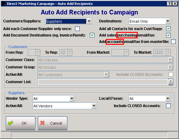 Direct Marketing Campaign - Auto Add Recipients Screen Direct Marketing Campaign - Auto Add Recipients Screen