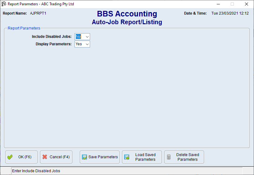 Auto-Job Report/Listing Screen Auto-Job Report/Listing Screen
