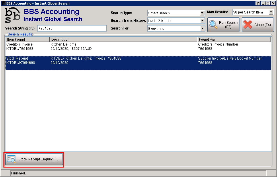 Instant Global Search (F11) Screen Instant Global Search (F11) Screen