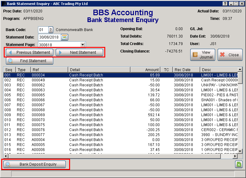 Bank Statement Enquiry Screen Bank Statement Enquiry Screen