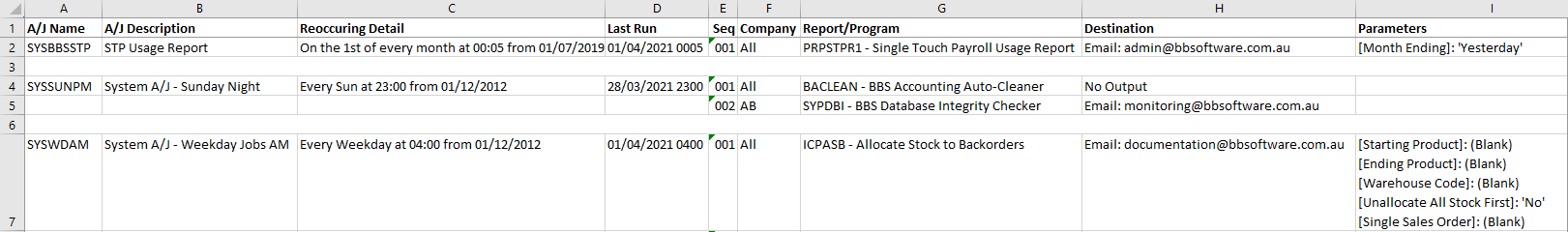 Auto-Job Report/Listing - Example Auto-Job Report/Listing - Example