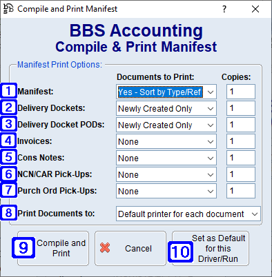 Compile & Print Manifest Screen Compile & Print Manifest Screen