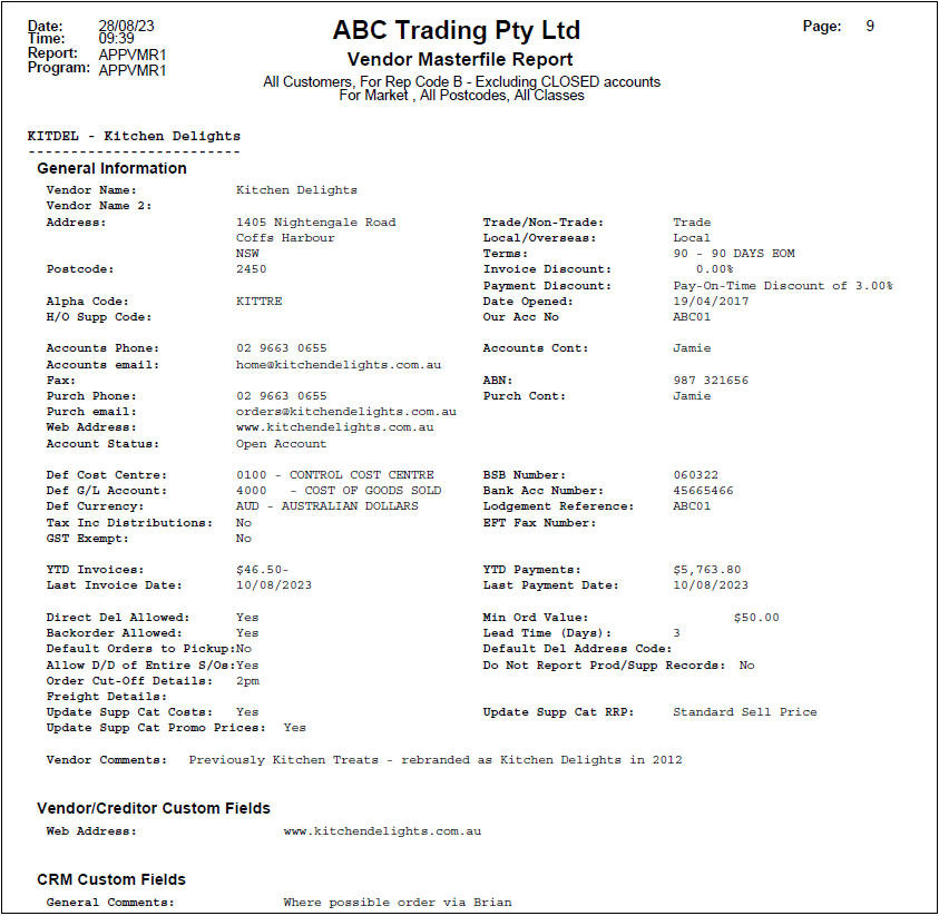 Example of Vendor Masterfile Report - PDF Example of Vendor Masterfile Report - PDF