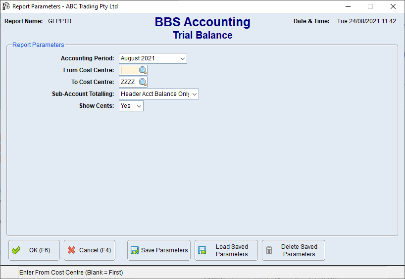 Trial Balance Screen