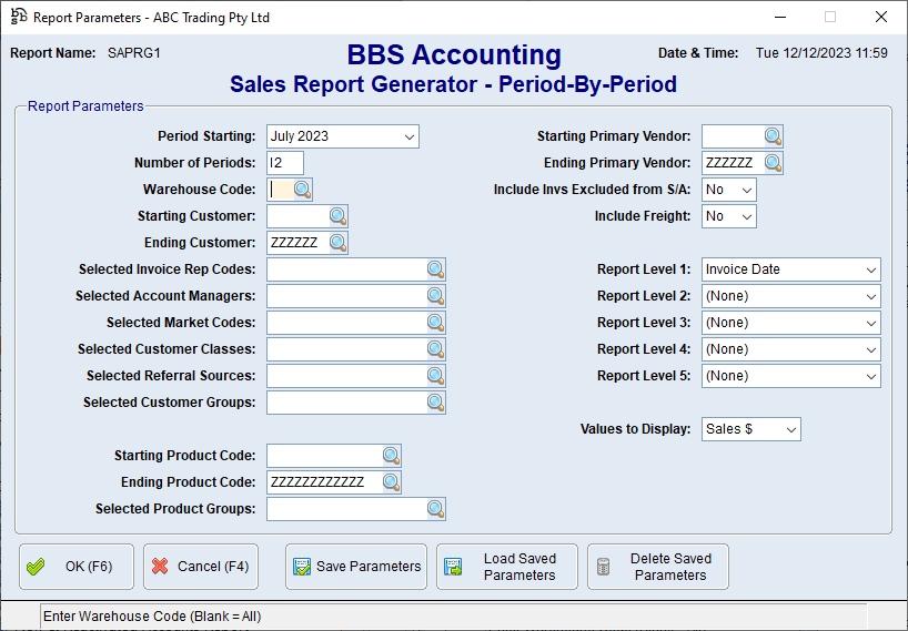 Sales Report Generator - Period-By-Period Screen Sales Report Generator - Period-By-Period Screen