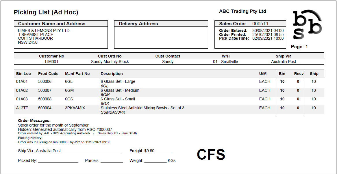 Example of Picking List (Ad Hoc) Example of Picking List (Ad Hoc)