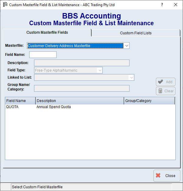 Custom Masterfile Field & List Maintenance Screen Custom Masterfile Field & List Maintenance Screen