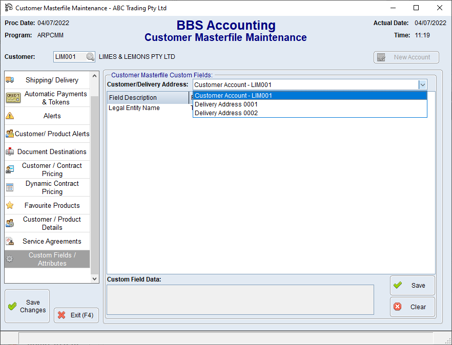 Customer Masterfile Maintenance Screen Customer Masterfile Maintenance Screen