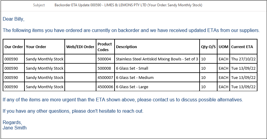 Example of Follow Up Email from Sales Order Management Dashboard Example of Follow Up Email from Sales Order Management Dashboard