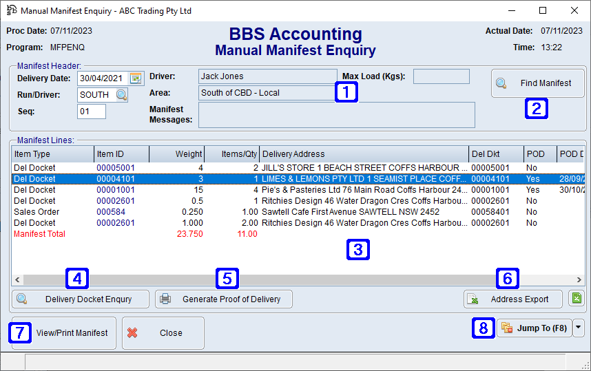 Manual Manifest Enquiry Screen Manual Manifest Enquiry Screen