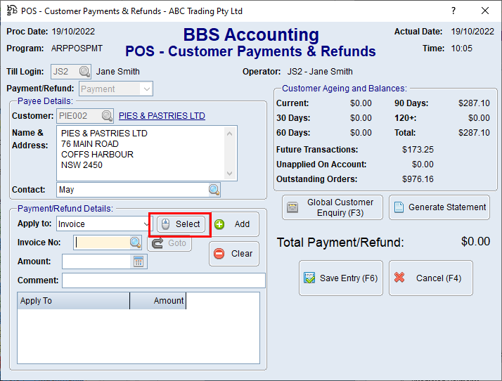 POS - Customer Payments & Refunds Screen POS - Customer Payments & Refunds Screen