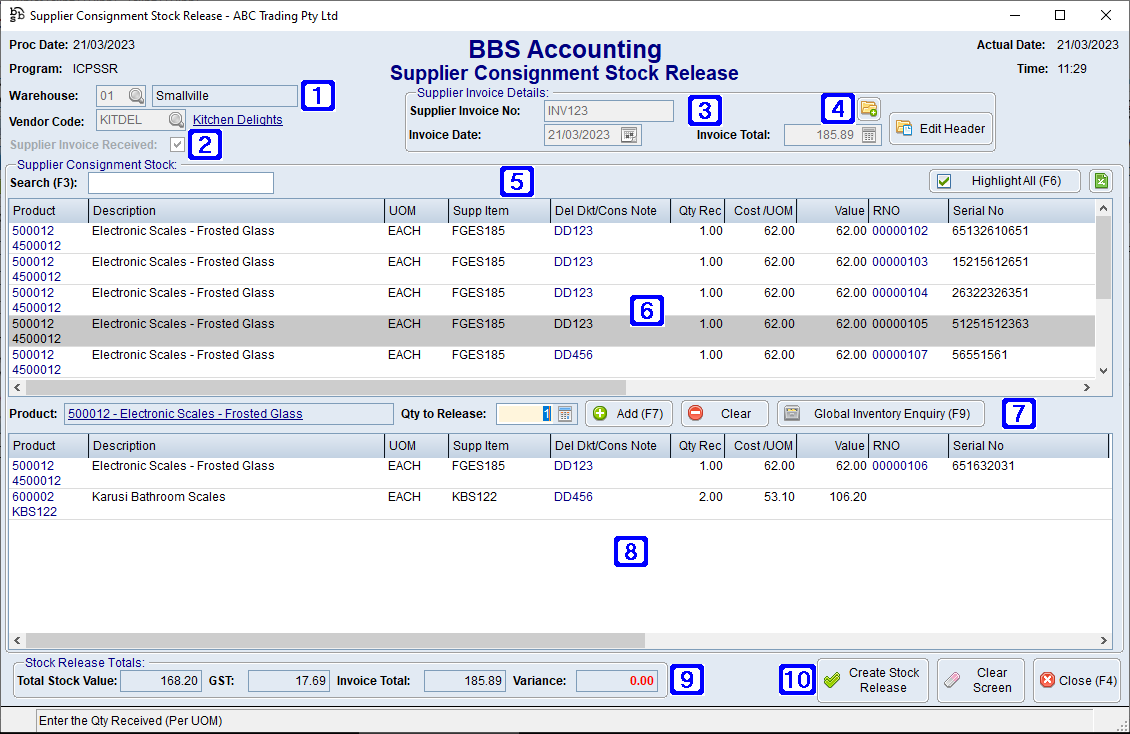 Supplier Consignment Stock Release Screen Supplier Consignment Stock Release Screen
