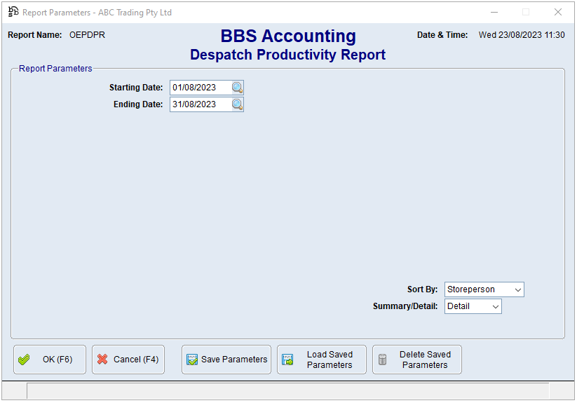 Warehouse Productivity Report Screen Warehouse Productivity Report Screen