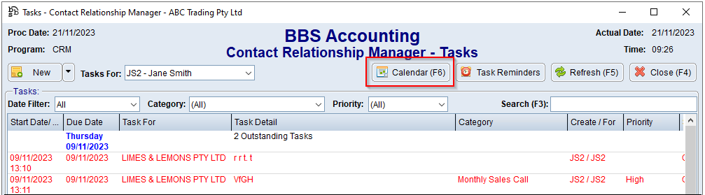 Tasks - Calendar Button Tasks - Calendar Button