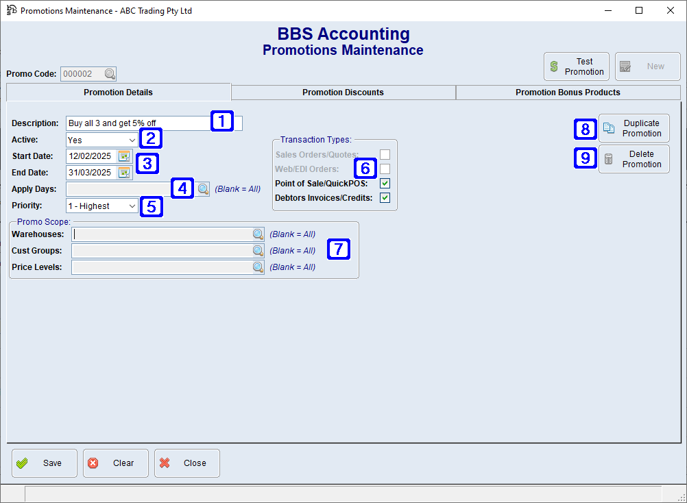Promotions Maintenance - Promotion Details Screen