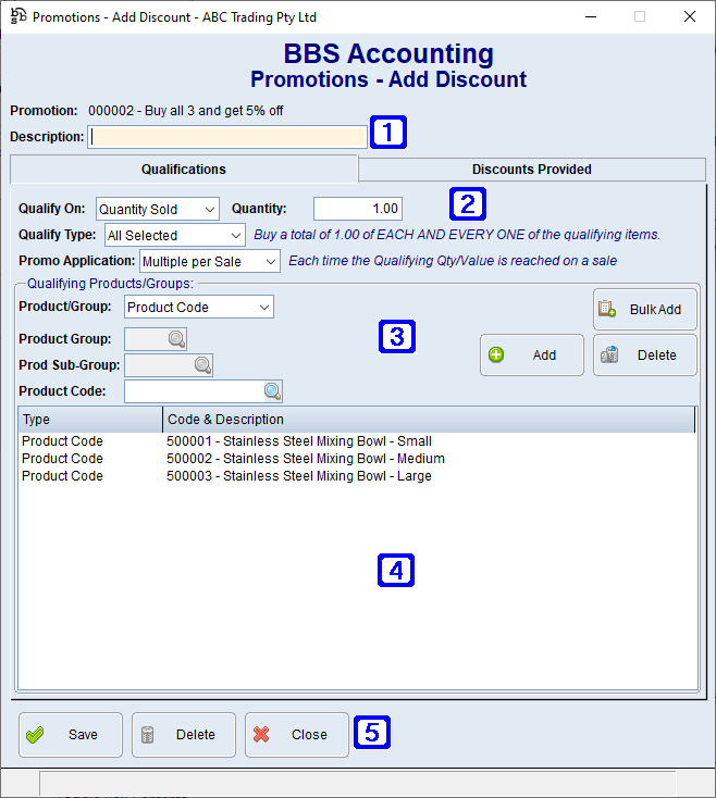 Promotions - Add Discount - Qualifications Screen