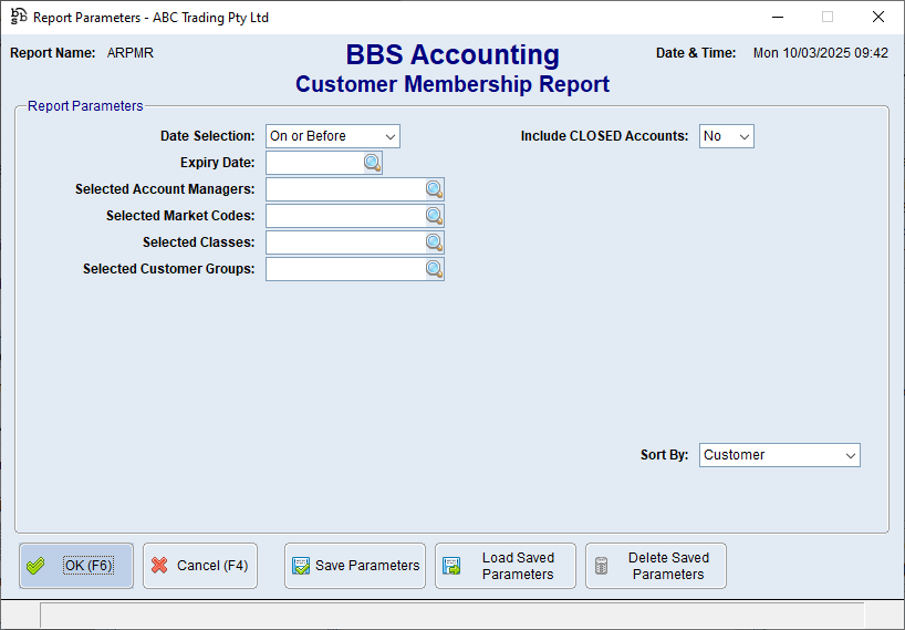 Customer Membership Report Screen