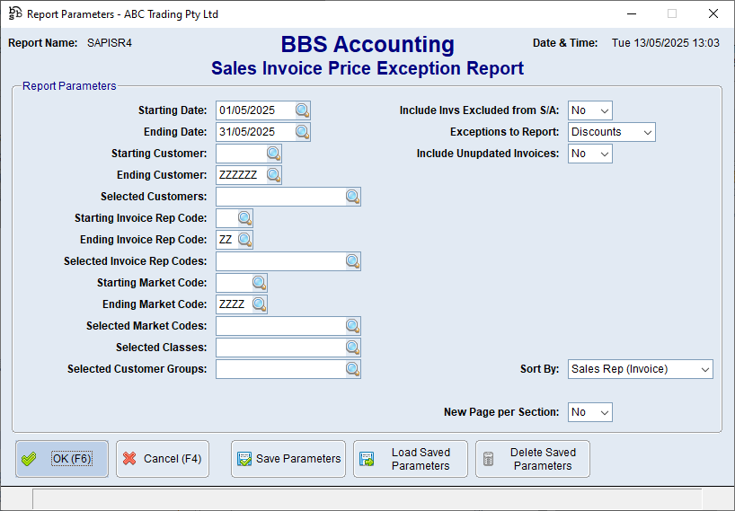 Sales Invoice Price Exception Report Screen Sales Invoice Price Exception Report Screen