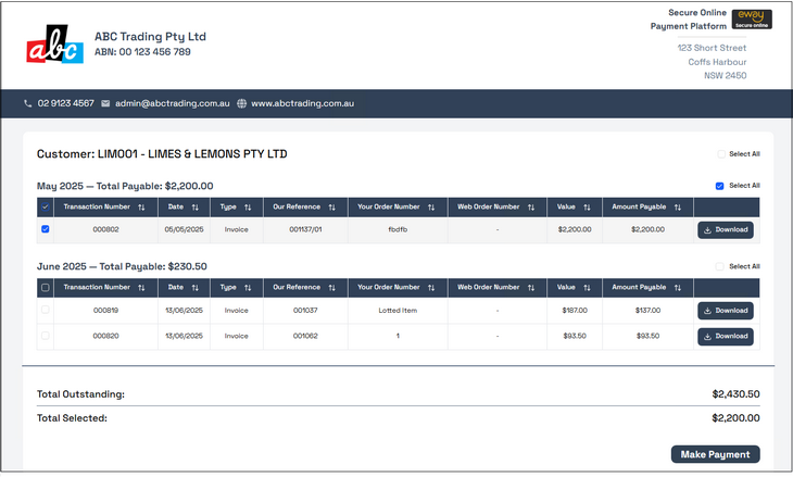 Example of Account Payment Screen Example of Account Payment Screen