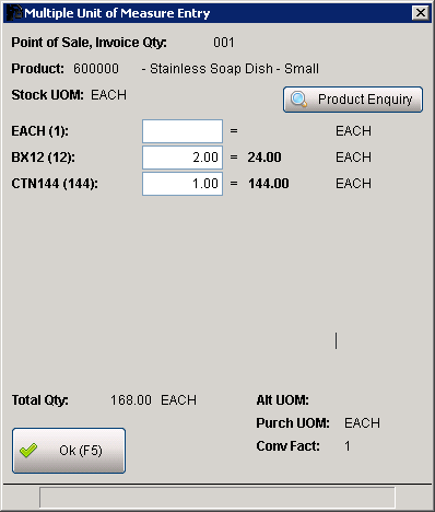 Multiple Unit of Measure Entry Screen Multiple Unit of Measure Entry Screen