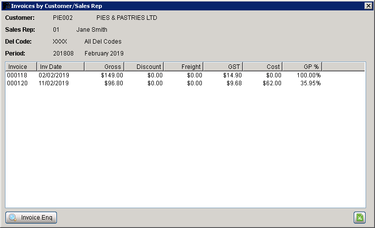 Invoices by Customer/Sales Rep Screen Invoices by Customer/Sales Rep Screen